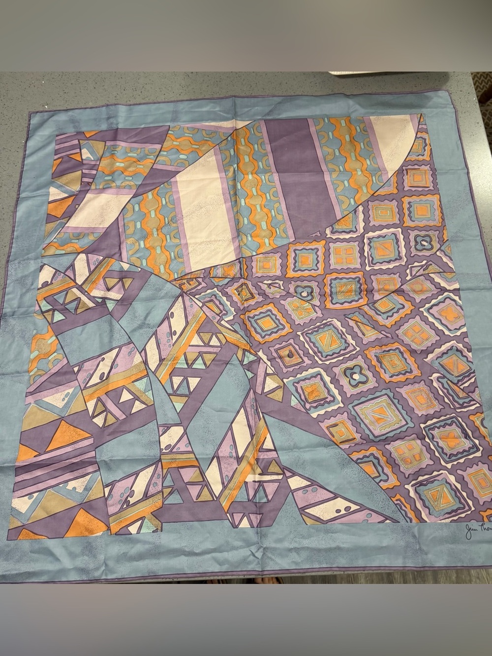 Jim Thompson 100% Thai Silk Scarf Pastel Geometric Print